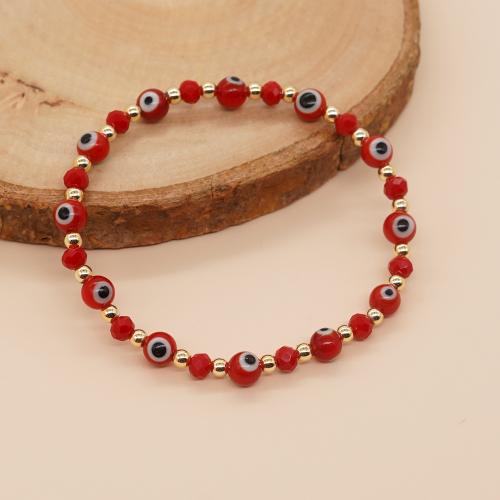 Evil Eye Schmuck Armband, Lampwork, mit Kristall & Messing, goldfarben plattiert, Modeschmuck & unisex, rot, Innendurchmesser:ca. 60mm, verkauft von PC