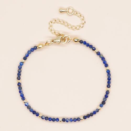 Lapis Lazuli Bracelet with Brass & Zinc Alloy Round gold color plated fashion jewelry & Unisex & faceted blue 2mm Length Approx 17.5 cm Sold By PC