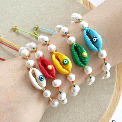 Mal pulsera ojo, Perlas cultivadas de agua dulce, con Cordón de nudo & Seedbead & Nácar, Ajustable & Joyería & para mujer & esmalte, más colores para la opción, longitud aproximado 28 cm, Vendido por UD