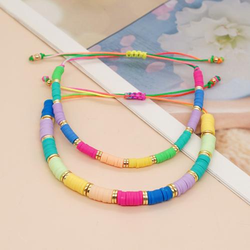 Bijoux bracelets de mode, argile de polymère, avec Cordon de noeud & laiton, Placage de couleur d'or, Réglable & bijoux de mode & unisexe, plus de couleurs à choisir, Longueur Environ 28 cm, Vendu par PC