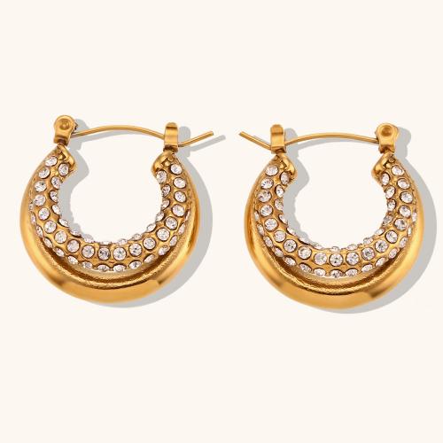 Acier inoxydable Levier Retour Earring, acier inoxydable 316L, Plaqué or 18K, bijoux de mode & pour femme & avec strass, protéger l'environnement, sans nickel, plomb et cadmium, Vendu par paire