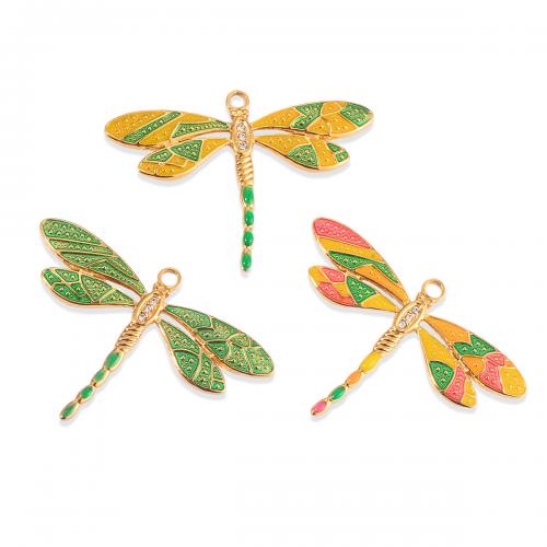 Roestvrij staal Animal Hangers, 304 roestvrij staal, Dragonfly, gold plated, DIY & glazuur & met strass, meer kleuren voor de keuze, 50x35mm, 3pC's/Bag, Verkocht door Bag