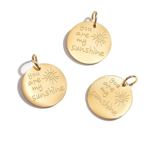 Stainless Steel Pendants 304 Stainless Steel Round gold color plated DIY Sold By Bag