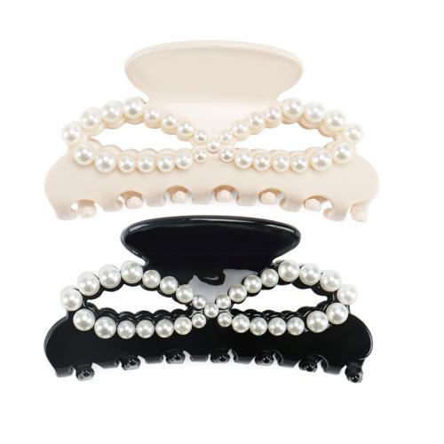 Haar Claw Clips, Acetaatblad, met Plastic Pearl, mode sieraden, meer kleuren voor de keuze, 90x50mm, Verkocht door PC