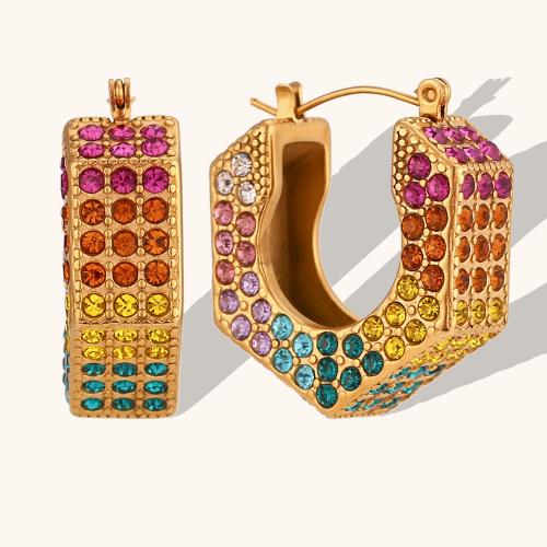 Acier inoxydable Levier Retour Earring, acier inoxydable 316L, Plaqué or 18K, bijoux de mode & pour femme & avec strass, protéger l'environnement, sans nickel, plomb et cadmium, Vendu par paire