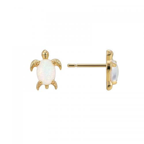 Messing Stud ørering, med opal, Turtle, forgyldt, for kvinde, gylden, Solgt af par