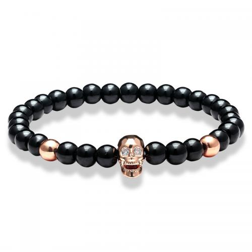 Gemstone Bracciali, pietra nera, with ottone, gioielli di moda & unisex, nessuno, 6mm, Lunghezza Appross. 19 cm, Venduto da PC