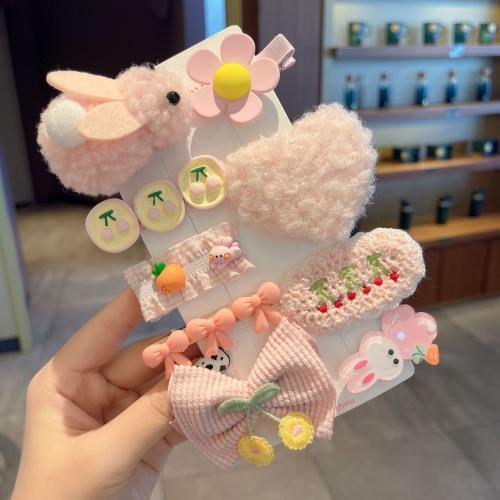 Cloth Children Hair Accessories with Plush & Plastic handmade Girl hair accessories length 40-80mm Sold By Set