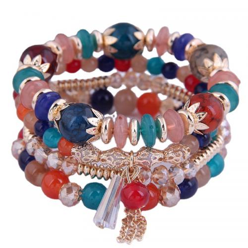 cristal Set de bracelet, avec alliage de zinc, Placage, multicouche & Style bohème & pour femme, plus de couleurs à choisir, Longueur Environ 6.7 pouce, Vendu par PC