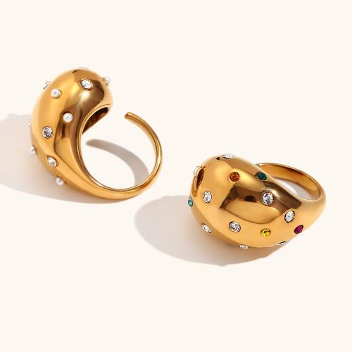 316L roestvrij staal Manchet Finger Ring, Traan, 18K verguld, voor vrouw & met strass, meer kleuren voor de keuze, Maat:6-8, Verkocht door PC