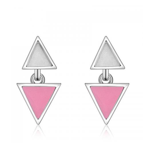 Goujon Laiton, triangle, bijoux de mode & pour femme & émail, protéger l'environnement, sans nickel, plomb et cadmium, 7x15mm, Vendu par paire