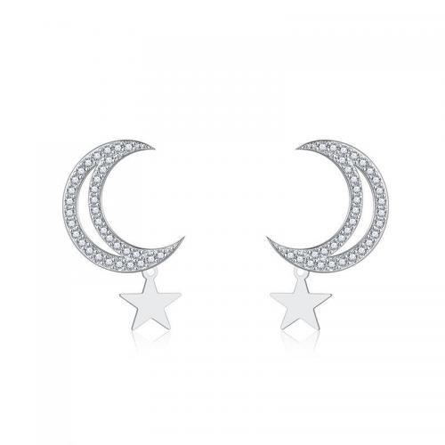 Befestiger Zirkonia Messing Ohrring, Mond und Sterne, Modeschmuck & Micro pave Zirkonia & für Frau, frei von Nickel, Blei & Kadmium, 14x21mm, verkauft von Paar