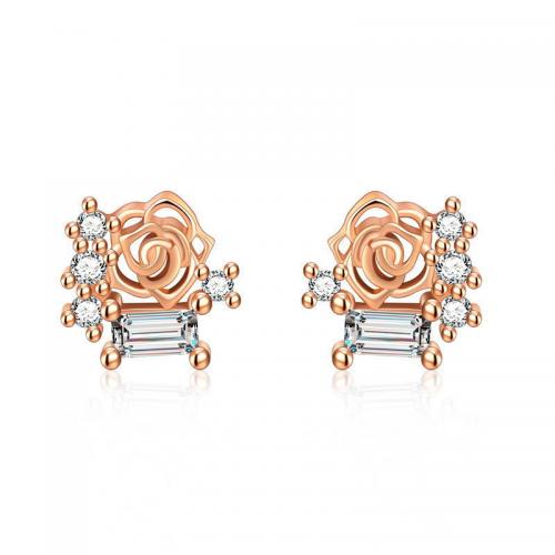 Befestiger Zirkonia Messing Ohrring, Rose, plattiert, Modeschmuck & Micro pave Zirkonia & für Frau, keine, frei von Nickel, Blei & Kadmium, 8.50x8mm, verkauft von Paar