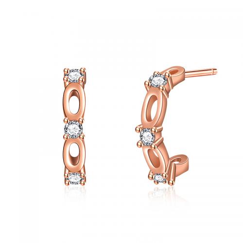 Boucles d'oreilles en laiton zircon cubique pavent, Plaqué de couleur d'or rose, bijoux de mode & pavé de micro zircon & pour femme, protéger l'environnement, sans nickel, plomb et cadmium, 3x14mm, Vendu par paire