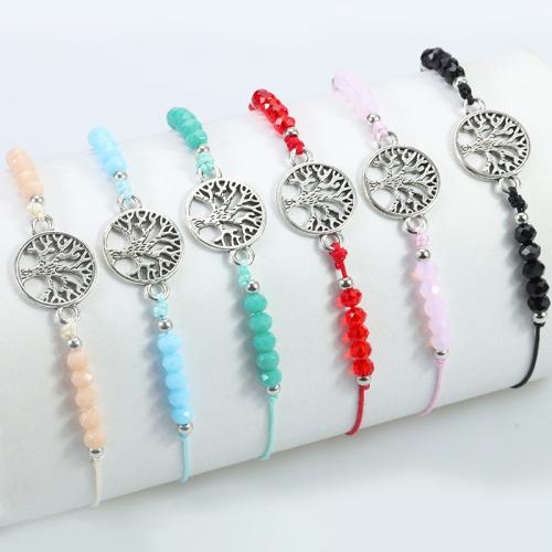 Armbanden ketens, Knoopkoord, met Kristal & Zinc Alloy, Tree of Life, handgemaakt, Bohemien stijl & verstelbaar & voor vrouw, meer kleuren voor de keuze, Lengte Ca 15-30 cm, Verkocht door PC