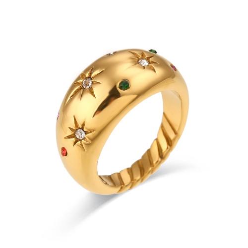 Anillo de dedo acero inoxidable del Rhinestone, acero inoxidable 304, diverso tamaño para la opción & para mujer & con diamantes de imitación, dorado, libre de níquel, plomo & cadmio, wide:10.9mm, Vendido por UD