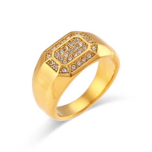 Cubic Zirconia rustfrit stål fingre Ringe, 304 rustfrit stål, 18K forgyldt, forskellig størrelse for valg & Micro Pave cubic zirconia & for kvinde, nikkel, bly & cadmium fri, Solgt af PC