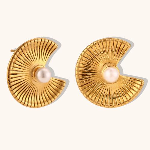 Roestvrij staal Stud Earrings, 316L roestvrij staal, met Plastic Pearl, 18K verguld, mode sieraden & voor vrouw, nikkel, lood en cadmium vrij, Verkocht door pair