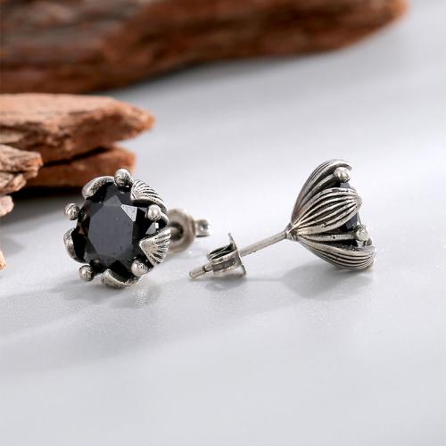 Befestiger Zirkonia Messing Ohrring, plattiert, Micro pave Zirkonia & für Frau, schwarz, verkauft von Paar