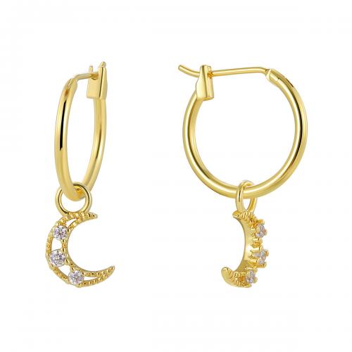 Cúbicos Circonia Pendiente Latón Micro pavimenta, metal, Luna, chapado, micro arcilla de zirconia cúbica & para mujer, dorado, Vendido por Par