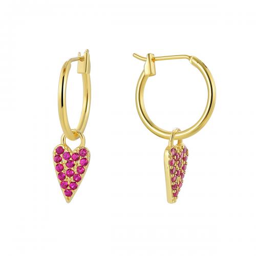 Cúbicos Circonia Pendiente Latón Micro pavimenta, metal, Corazón, chapado, micro arcilla de zirconia cúbica & para mujer, dorado, Vendido por Par