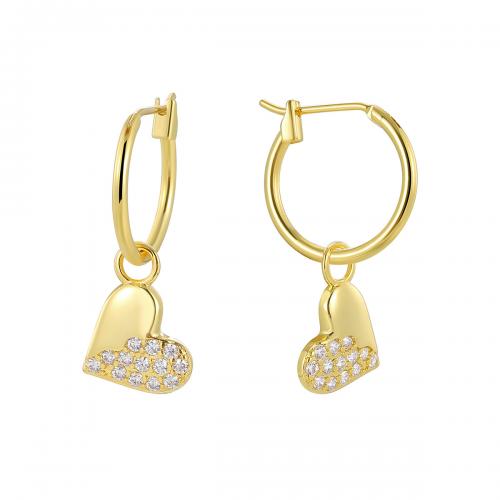 Cúbicos Circonia Pendiente Latón Micro pavimenta, metal, Corazón, chapado, micro arcilla de zirconia cúbica & para mujer, dorado, Vendido por Par