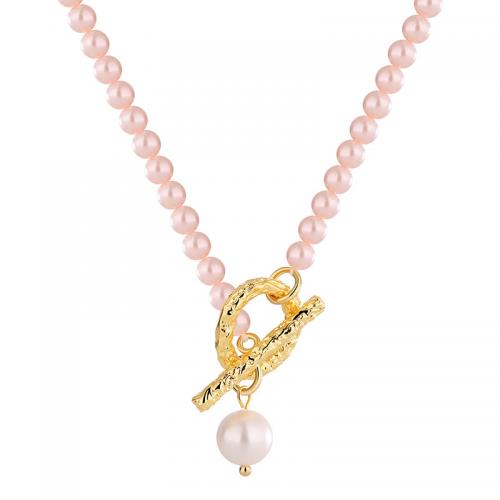 Collier en laiton, avec Shell Pearl, Placage, pour femme, rose, Longueur Environ 45-50 cm, Vendu par PC