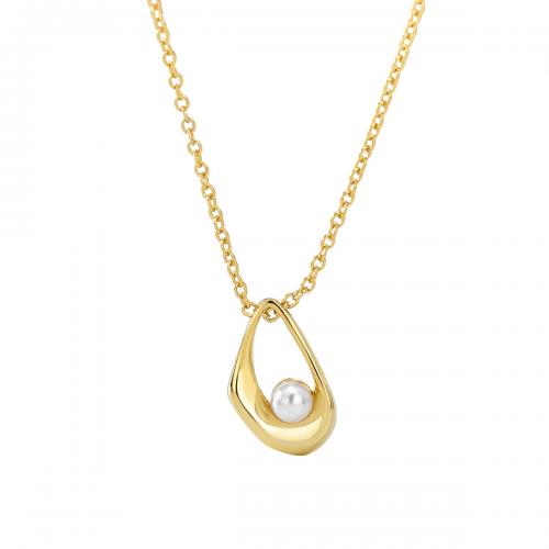 Brass Necklace with Shell Pearl plated for woman gold Length Approx 45-50 cm Sold By PC