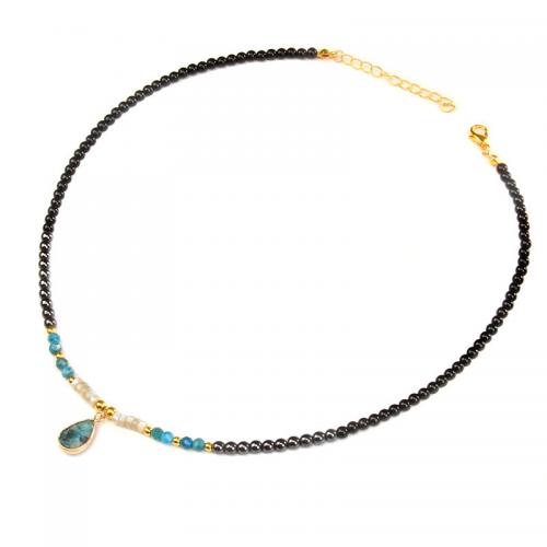 Collar de piedras preciosas joyas, Piedra Negra, con Cristal & aleación de zinc, Joyería & para mujer, más colores para la opción, libre de níquel, plomo & cadmio, longitud aproximado 40 cm, Vendido por UD