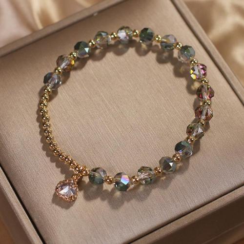 Cristal Pulsera, con aleación de zinc, Patrón Geométrico, chapado en color dorado, micro arcilla de zirconia cúbica & para mujer, beads length 6mm, longitud aproximado 6.5 Inch, Vendido por UD