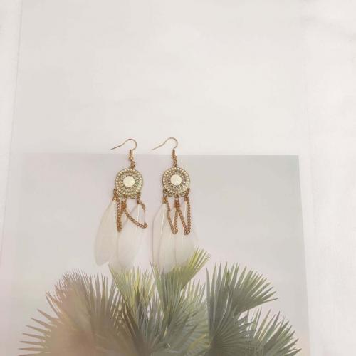 Mode Feather Earring, Veer, met Zinc Alloy, gold plated, mode sieraden & Bohemien stijl & voor vrouw & glazuur, meer kleuren voor de keuze, 85mm, Verkocht door pair