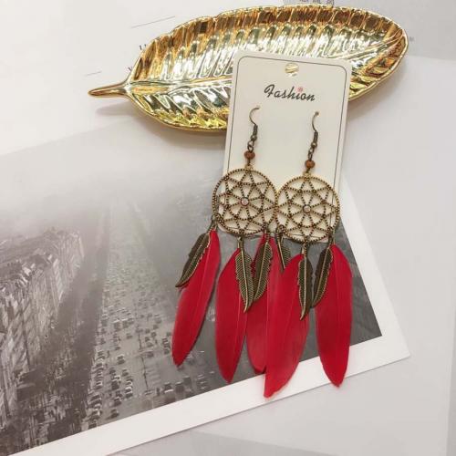 Mode Feather Earring, Veer, met Zinc Alloy, plated, mode sieraden & Bohemien stijl & voor vrouw, meer kleuren voor de keuze, 80mm, Verkocht door pair