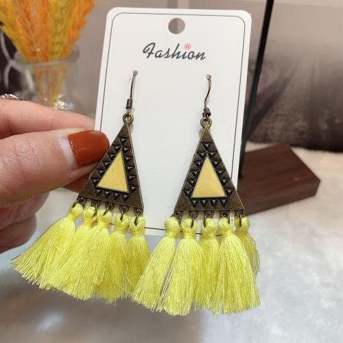 Mode Feather Earring, Zinc Alloy, met Knoopkoord, antiek brons plated, mode sieraden & Bohemien stijl & voor vrouw & glazuur, meer kleuren voor de keuze, nikkel, lood en cadmium vrij, 60mm, Verkocht door pair