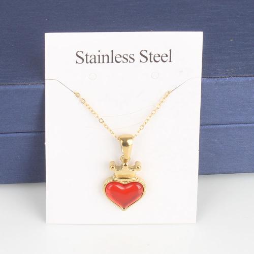 Titanium Steel Necklace with 5cm extender chain Heart Vacuum Ion Plating fashion jewelry & Unisex & enamel nickel lead & cadmium free Length Approx 45 cm Sold By Bag