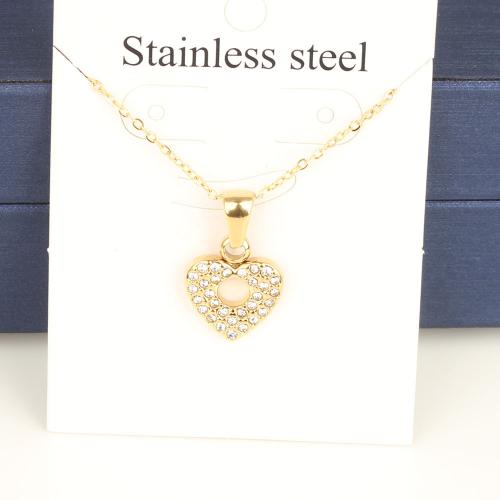 Titanium Steel Necklace with 5cm extender chain Heart Vacuum Ion Plating fashion jewelry & Unisex & with rhinestone & hollow golden nickel lead & cadmium free Length Approx 45 cm Sold By Bag