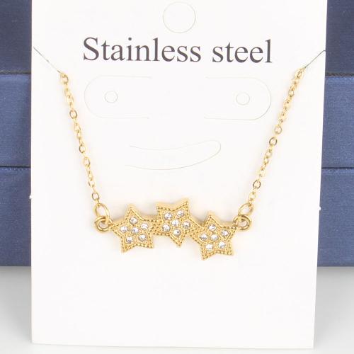 Colar de aço titânio, Partículas de aço, with 5cm extender chain, Estrela, joias de moda & unissex & com strass, dourado, níquel, chumbo e cádmio livre, 24.60x9.90x2mm, comprimento Aprox 45 cm, 5PCs/Bag, vendido por Bag