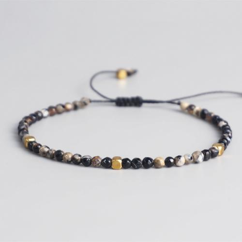 Ágata jóias pulseira, Café: Onyx, with Cordão de Nó & liga de zinco, cromado de cor dourada, Ajustável & joias de moda & unissex & facetada, cores misturadas, 3mm, comprimento Aprox 17-26 cm, vendido por PC