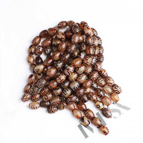 Naturlige tibetanske Agate Dzi Beads, Tibetansk agat, Drum, du kan DIY & forskellige design til valg, flere farver til valg, 12x16mm, Ca. 20pc'er/Strand, Solgt af Strand