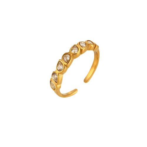 Cubic Zirconia rustfrit stål fingre Ringe, 304 rustfrit stål, 18K forgyldt, mode smykker & Micro Pave cubic zirconia & for kvinde, nikkel, bly & cadmium fri, wide:3.9mm, Solgt af PC