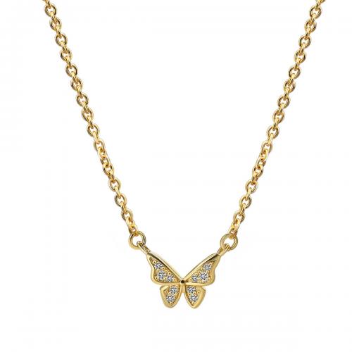 Cubic Zircon Micro Pave Brass Necklace with Shell Pearl Butterfly plated micro pave cubic zirconia & for woman golden Length Approx 45-50 cm Sold By PC