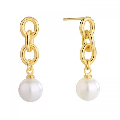 Ottone stallone orecchino, with Shell Pearl, placcato, per la donna, dorato, Venduto da coppia