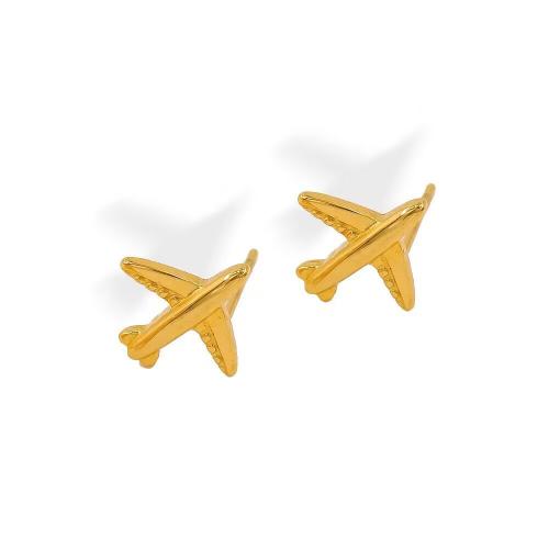 Roestvrij staal Stud Earrings, 304 roestvrij staal, Vliegtuig, mode sieraden & voor vrouw, gouden, 11x4.60mm, Verkocht door pair