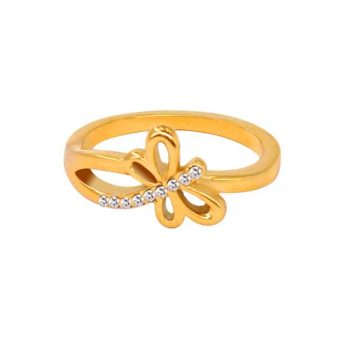 Anillo de dedo acero inoxidable del Rhinestone, acero inoxidable 304, Libélula, diverso tamaño para la opción & para mujer & con diamantes de imitación, dorado, Vendido por UD