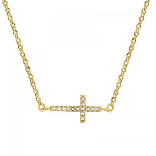 Collier en laiton cubique Zircon Micro Pave, croix, Placage, pavé de micro zircon & pour femme, doré, Longueur Environ 45-50 cm, Vendu par PC