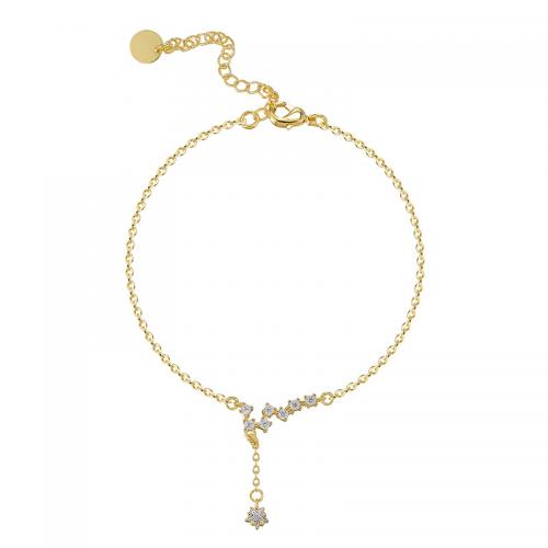 Anklet Prás, plátáilte, micrea réiteach zirconia ciúbach & do bhean, órga, Fad Thart 19-25 cm, Díolta De réir PC