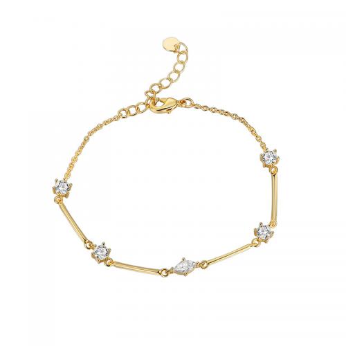 Bracelet cubique en laiton zircon pavent, Placage, pavé de micro zircon & pour femme, doré, Longueur Environ 16-19 cm, Vendu par PC