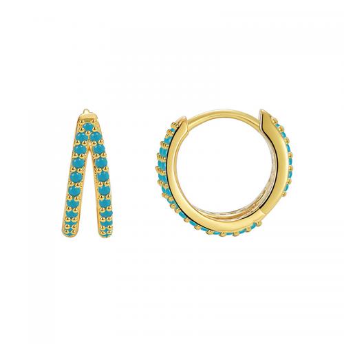 Laiton Leverback boucle d'oreille, avec turquoise, Placage, pour femme, doré, Vendu par paire