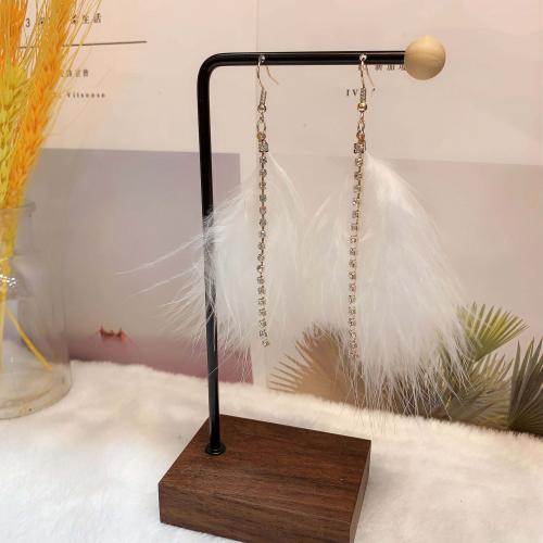 Mode Feather Earring, Veer, met Zinc Alloy, gold plated, mode sieraden & Bohemien stijl & voor vrouw & met strass, meer kleuren voor de keuze, 60mm, Verkocht door pair