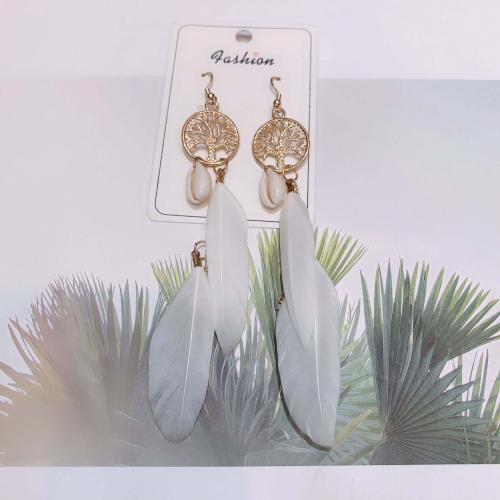 Mode Feather Earring, Veer, met Schelp & Zinc Alloy, gold plated, mode sieraden & Bohemien stijl & voor vrouw, meer kleuren voor de keuze, 140mm, Verkocht door pair