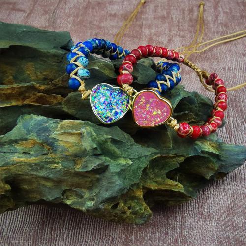 Natural Lapis Lazuli Bracelets Impression Jasper with Knot Cord & Resin & Brass Heart gold color plated Adjustable & fashion jewelry & Unisex Length Approx 18-22 cm Sold By PC